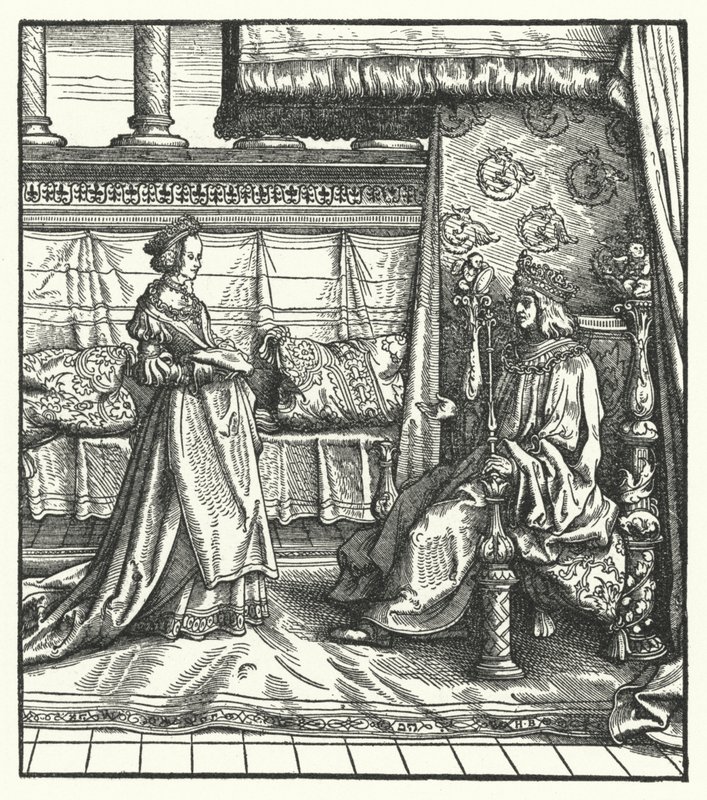 Carlos el Temerario, duque de Borgoña, con su hija María, quien luego se casó con el futuro emperador del Sacro Imperio Romano Maximiliano I en 1477 de Hans (after) Burgkmair