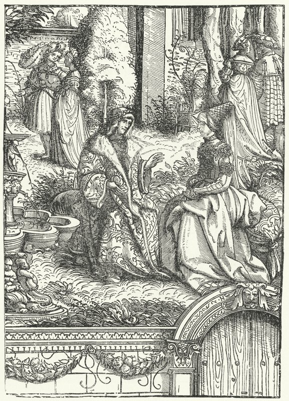 Maximiliano I, Emperador del Sacro Imperio Romano, y su esposa María de Borgoña (grabado) de Hans (after) Burgkmair