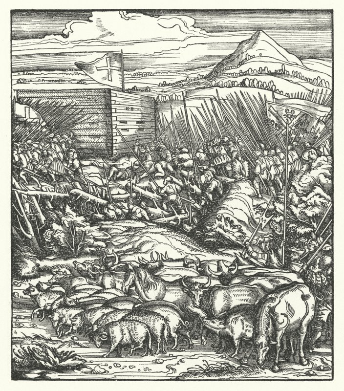 Recuperación del ganado robado por campesinos flamencos rebeldes contra el dominio del Archiduque Maximiliano de Austria de Hans (after) Burgkmair