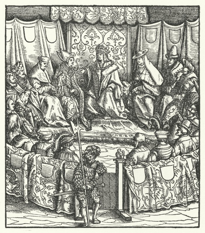 El emperador del Sacro Imperio Romano Maximiliano I negociando con los húngaros de Hans (after) Burgkmair