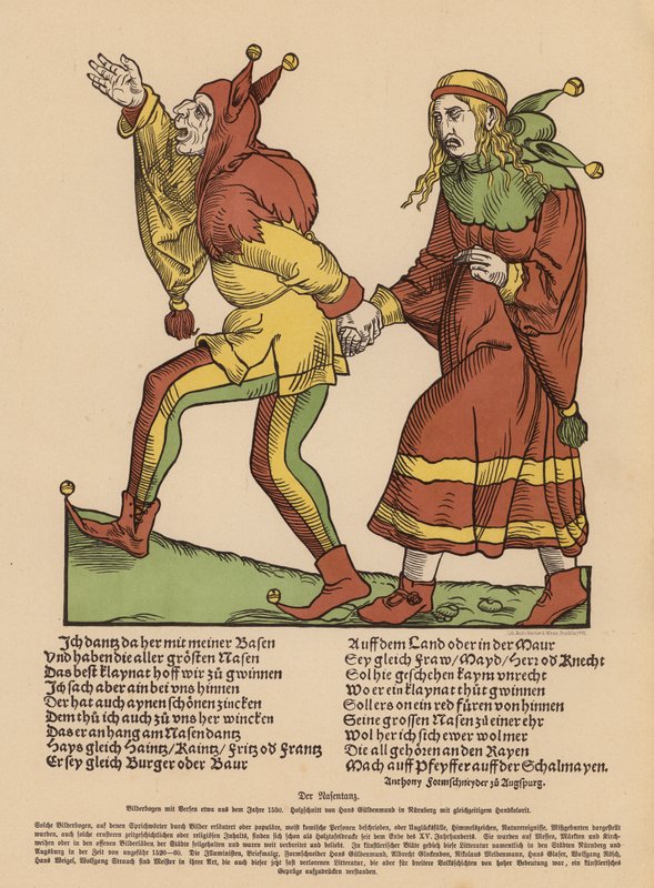 El baile de las narices (xilografía coloreada) de Hans Guldenmundt