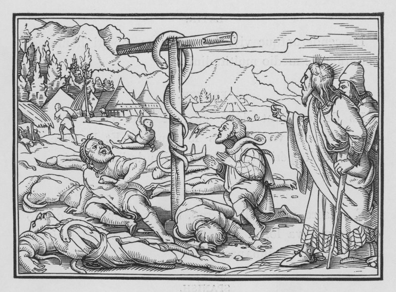 La serpiente de bronce, Números XXI, 9 de Hans Holbein der Jüngere