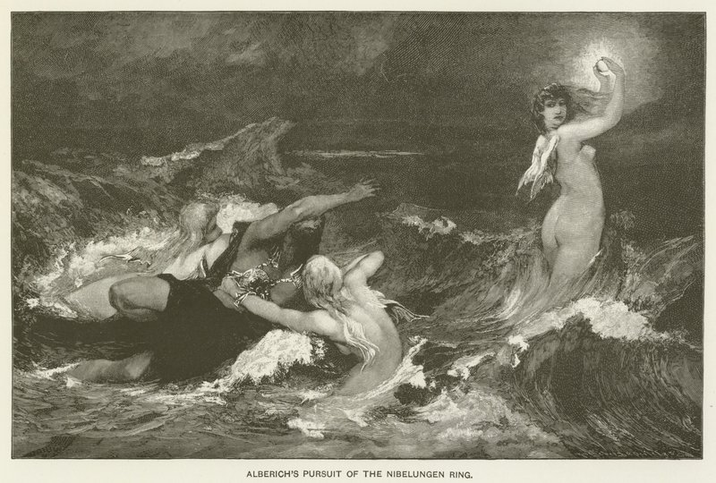 La persecución de Alberich del Anillo de los Nibelungos de Hans Makart