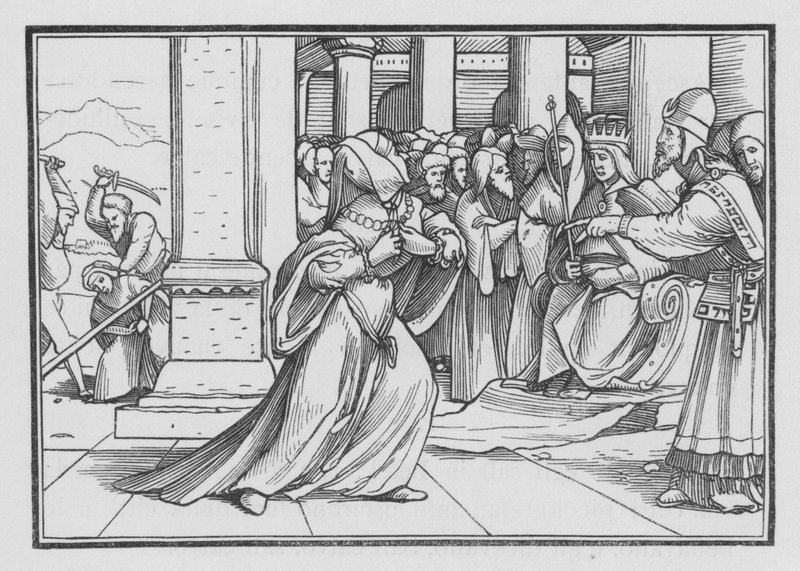 Atalía es apresada y asesinada al entrar en el templo, 2 Reyes XI, 14 de Hans after Holbein the Younger
