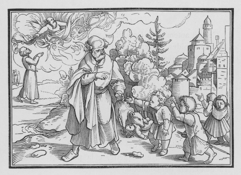 Osos destruyen a los niños que se burlaban de Eliseo, 2 Reyes II, 23 de Hans after Holbein the Younger