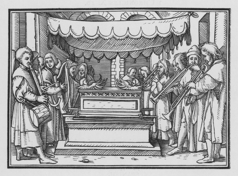 David designa una banda de cantores y música para alabar al Señor, 1 Crónicas XVI, 4 de Hans after Holbein the Younger