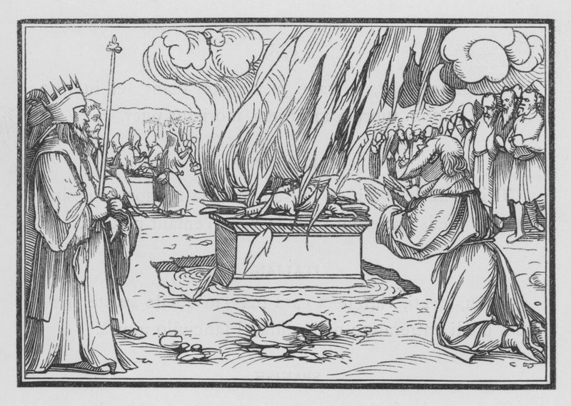Elías ora y es respondido por fuego del cielo, 1 Reyes XVIII, 38 de Hans after Holbein the Younger