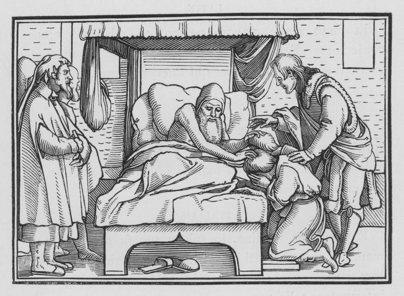 Jacob bendice a José y a sus dos hijos, Génesis XLVIII, 14 de Hans after Holbein the Younger