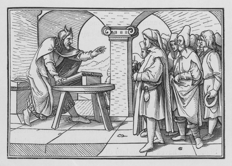 Moisés exhorta a la obediencia por los tratos pasados de Dios, Deuteronomio IV, 1 de Hans after Holbein the Younger