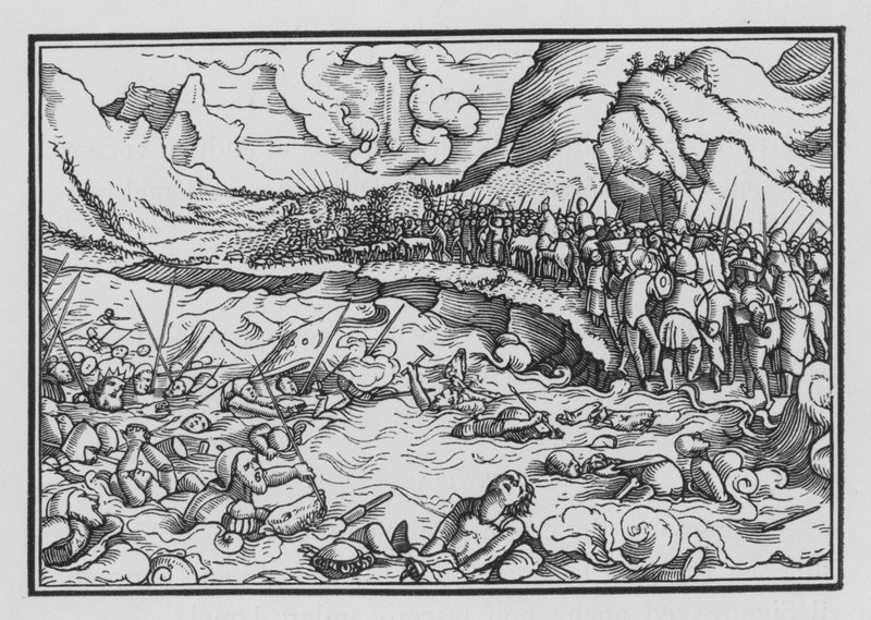El faraón persigue a los israelitas, Éxodo XIV, 28 de Hans after Holbein the Younger