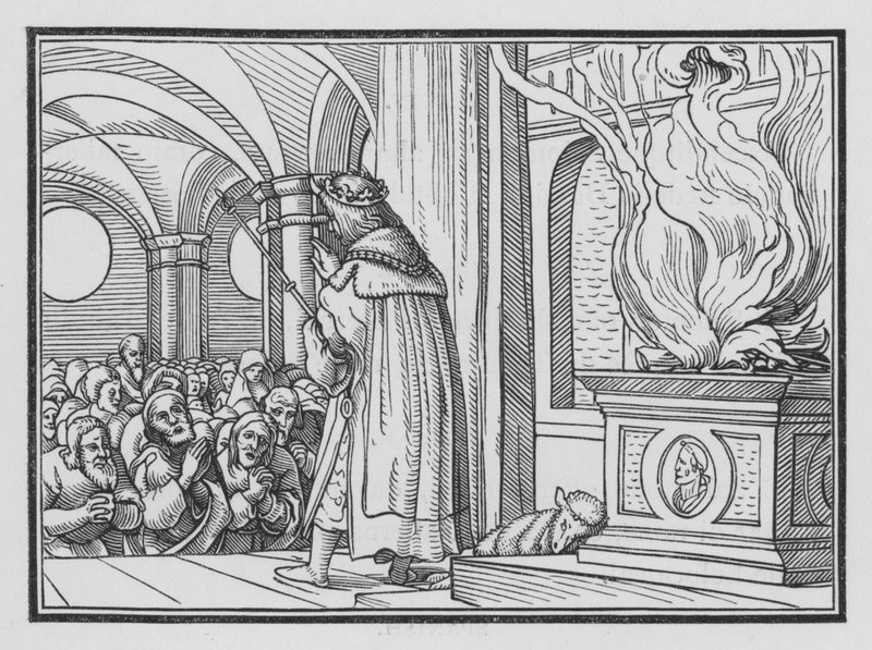 Salomón bendice al pueblo y alaba a Dios, 2 Crónicas VI, 12 de Hans after Holbein the Younger