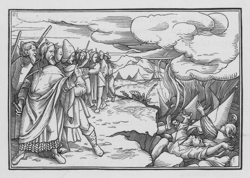 La rebelión de Coré, Datán y Abiram, Números XVI, 33 de Hans after Holbein the Younger