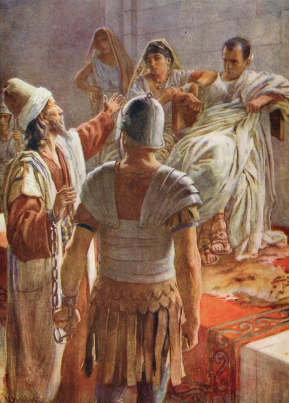 Nuevo Testamento: San Pablo y Félix (litografía en color) de Harold Copping