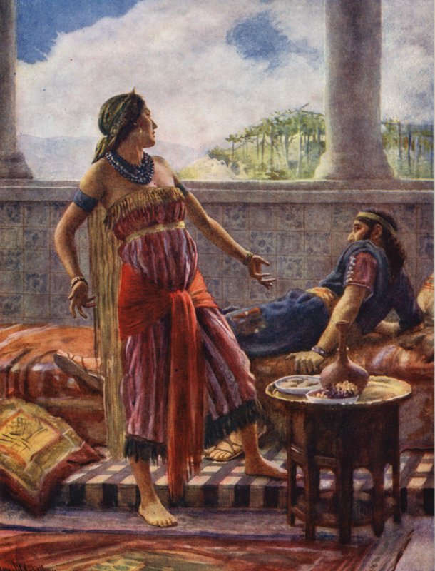 Antiguo Testamento: Un rey y una reina malvados (litografía en color) de Harold Copping