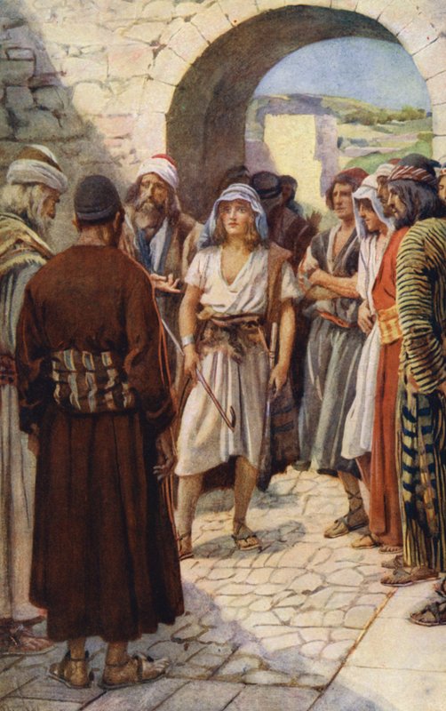 Antiguo Testamento: David convocado ante Samuel (litografía en color) de Harold Copping