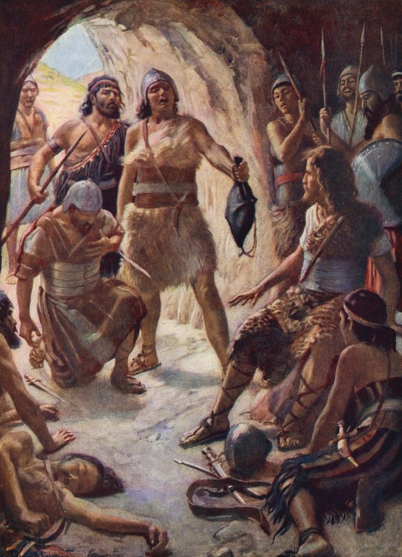 Antiguo Testamento: Los tres poderosos de David (litografía en color) de Harold Copping