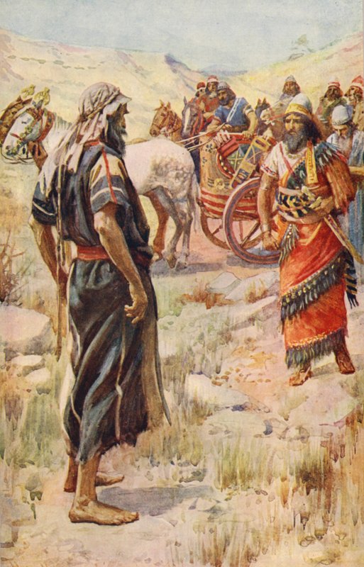 Antiguo Testamento: Elías y Ajab (litografía en color) de Harold Copping