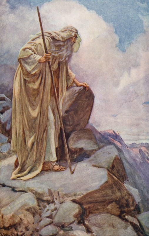 Antiguo Testamento: Moisés en el monte Pisga (litografía en color) de Harold Copping