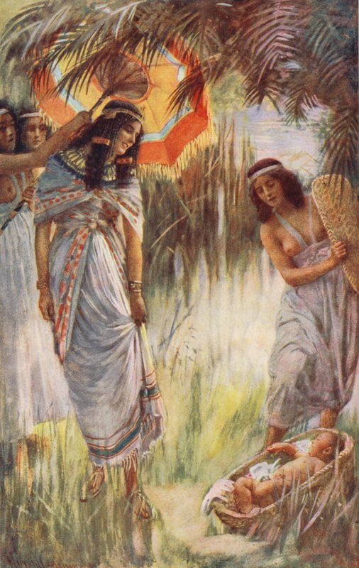 Antiguo Testamento: El hallazgo de Moisés (litografía en color) de Harold Copping