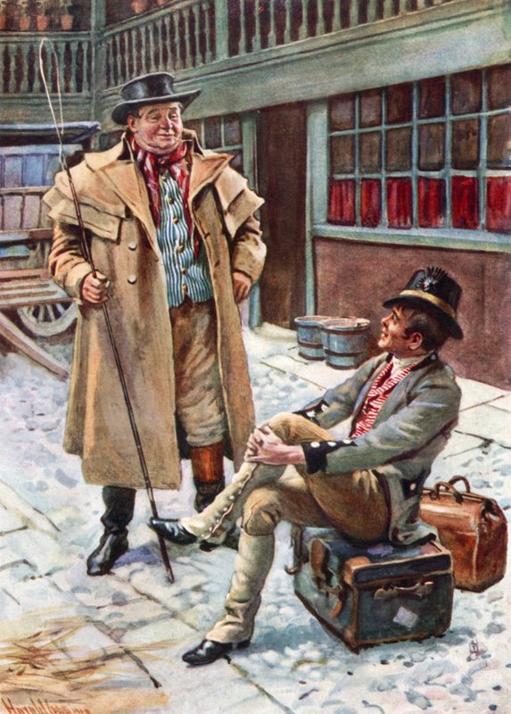 Sam Weller y su Padre (litografía a color) de Harold Copping