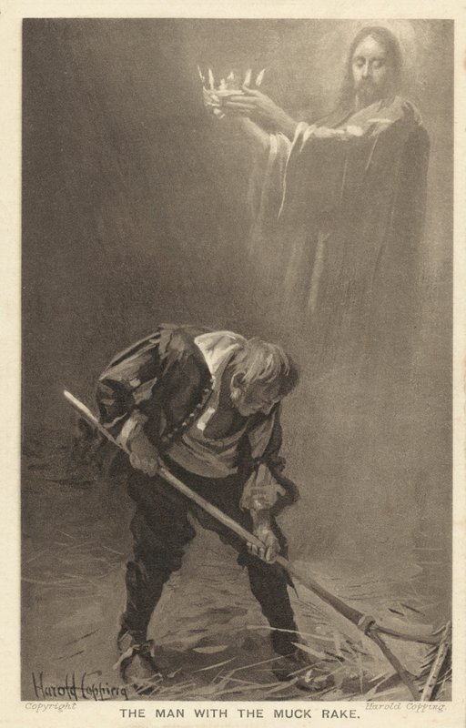 El hombre del rastrillo de estiércol (litografía) de Harold Copping
