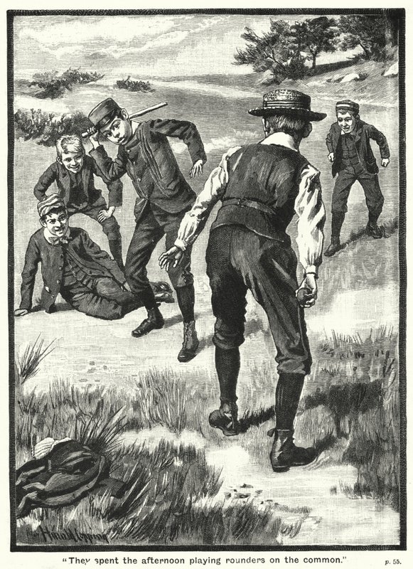 "Pasaron la tarde jugando al rounders en el campo" (grabado) de Harold Copping