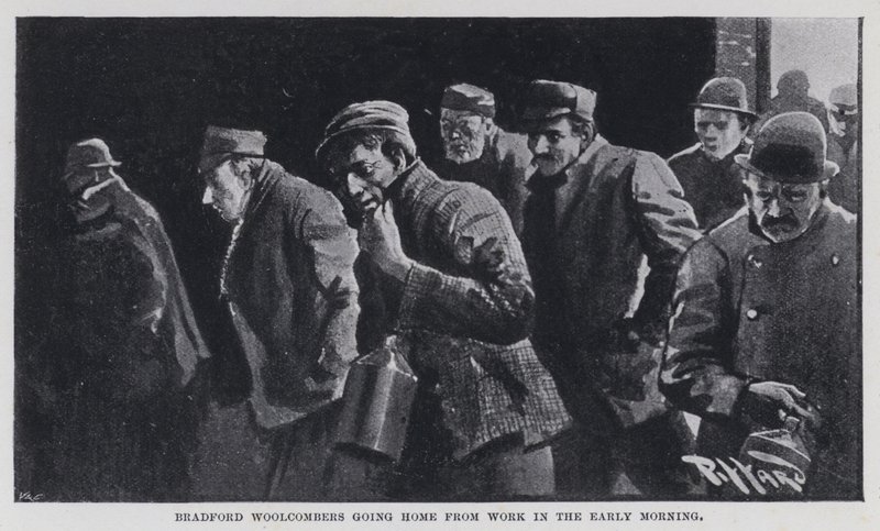 Peinadores de lana de Bradford volviendo a casa del trabajo en la madrugada de Harold Hume Piffard