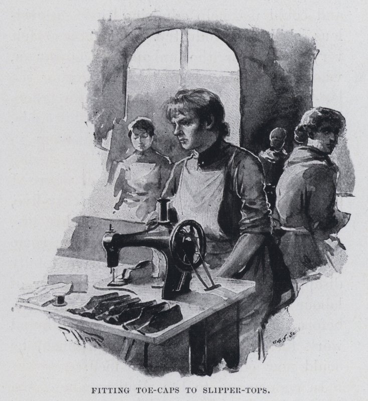 Colocando punteras a las partes superiores de las zapatillas de Harold Hume Piffard