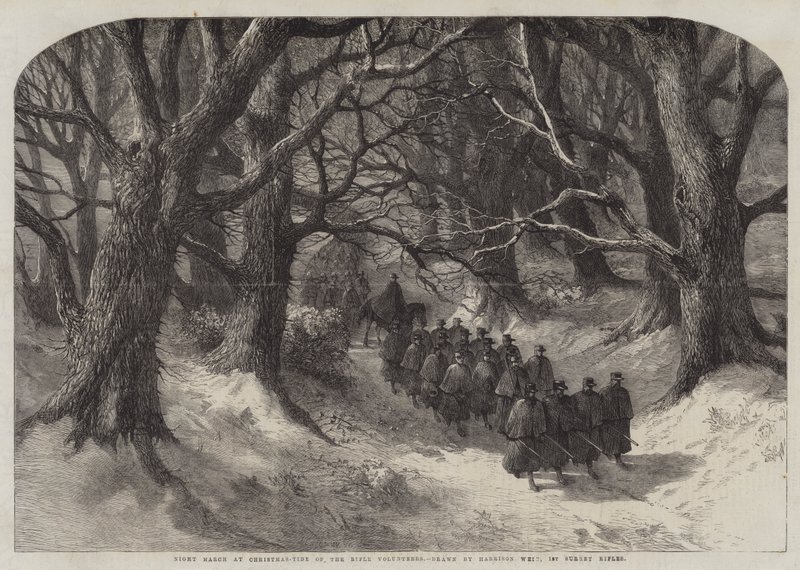 Marcha nocturna en Navidad de los Voluntarios de Rifles, 1st Surrey Rifles de Harrison William Weir