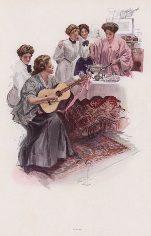 Grupo de mujeres jóvenes haciendo dulce de Harrison Fisher