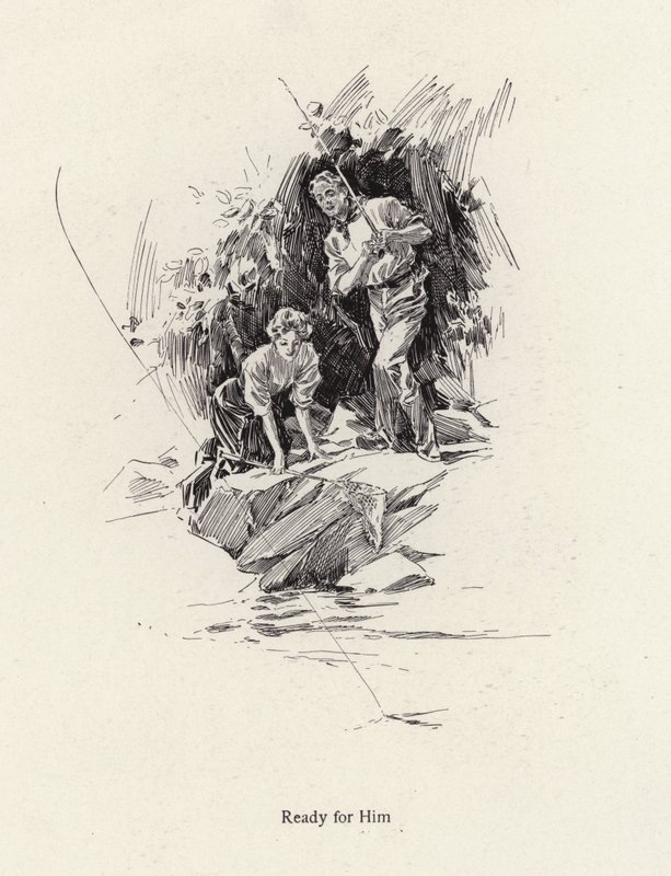 Hombre y mujer pescando en un río o arroyo de Harrison Fisher