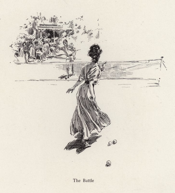 Hombre y mujer jugando al tenis de Harrison Fisher