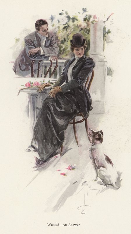 Hombre esperando una respuesta de una joven de Harrison Fisher