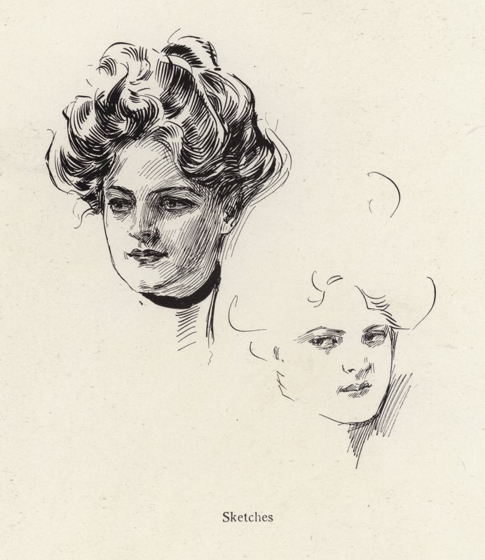 Bocetos a pluma de una joven de Harrison Fisher