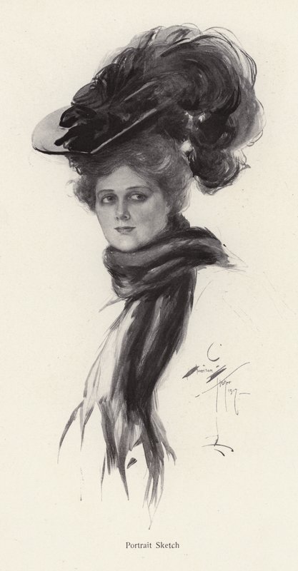 Retrato de una mujer con un gran sombrero de Harrison Fisher
