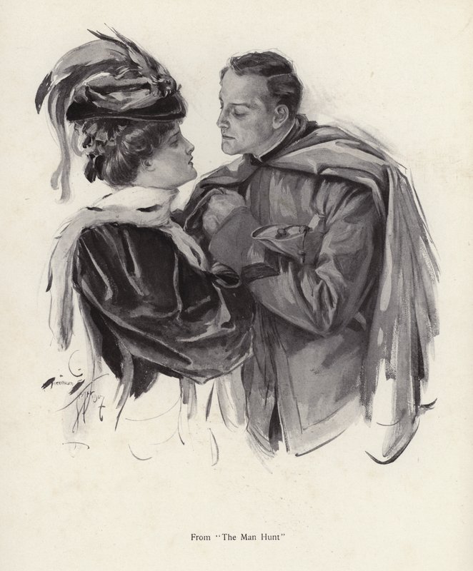 Escena de La caza del hombre de Harrison Fisher