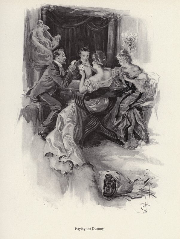 Dos parejas jugando a las cartas en una fiesta nocturna de Harrison Fisher