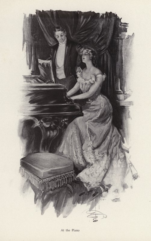 Mujer cantando al piano de Harrison Fisher