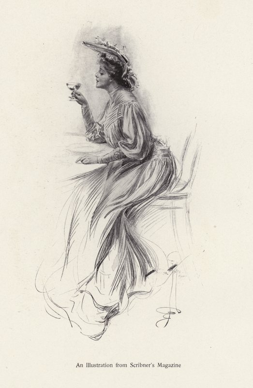 Mujer con una bebida de Harrison Fisher