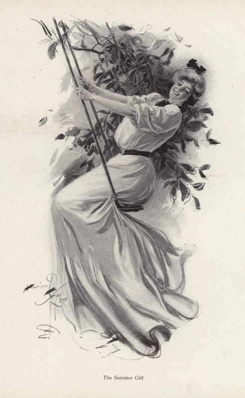 Joven en un columpio de Harrison Fisher