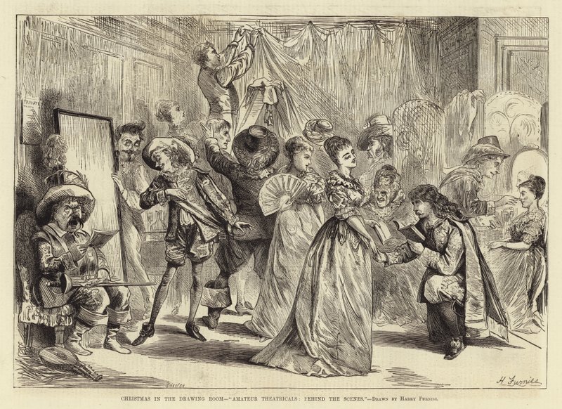 Navidad en el salón, Teatrales Aficionados, detrás de escena de Harry Furniss