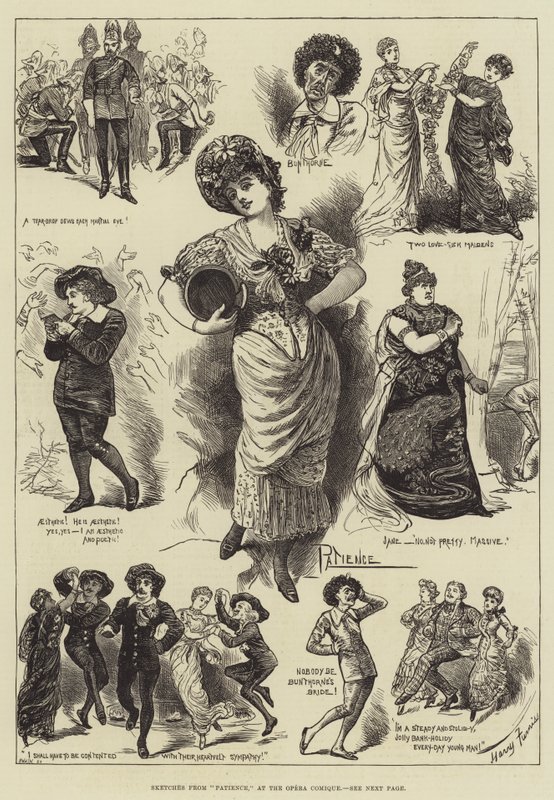 Bocetos de Patience, en la Ópera Cómica de Harry Furniss