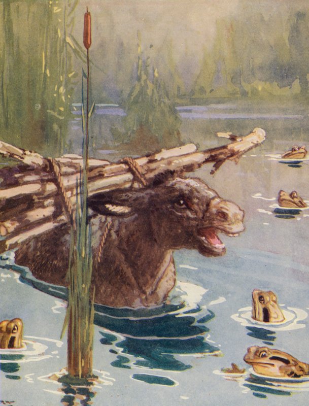 Fábulas de Esopo: El asno y las ranas (litografía en color) de Harry (1878 1950) Rountree