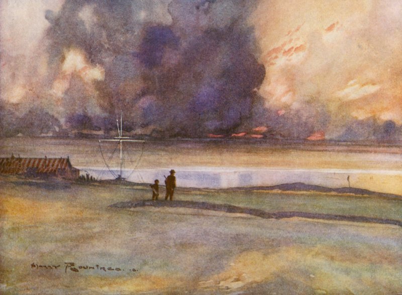 Campos de golf: Porthcowl, yendo al decimoctavo green (litografía en color) de Harry (1878 1950) Rountree