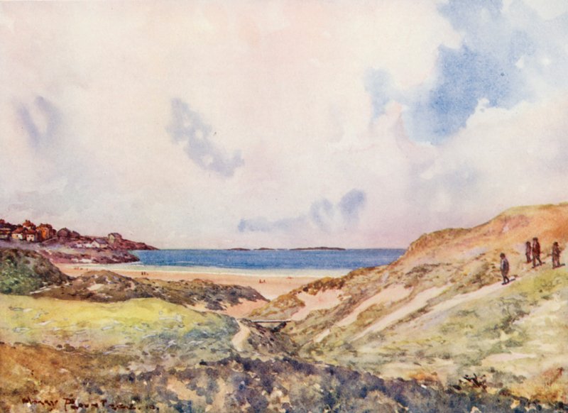 Campos de golf: Portrush, llegando al decimoséptimo green (litografía en color) de Harry (1878 1950) Rountree