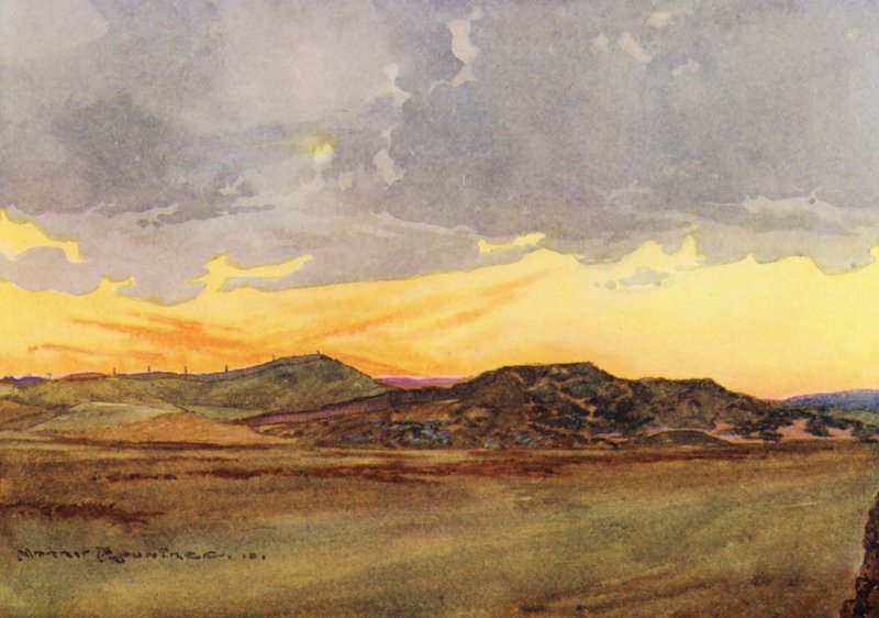 Campos de golf: Prestwick, mirando hacia los "Alpes" (litografía en color) de Harry (1878 1950) Rountree