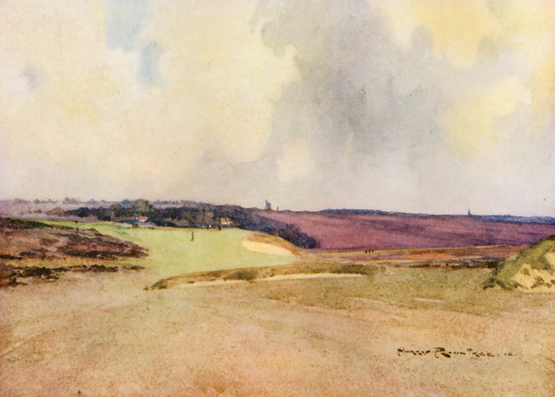 Campos de golf: Walton Heath, segundo golpe en el séptimo hoyo (litografía en color) de Harry (1878 1950) Rountree
