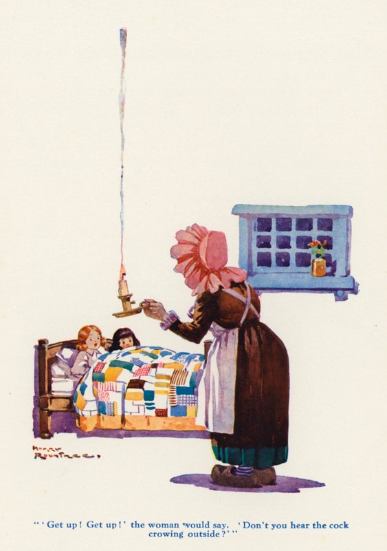 La viuda y sus pequeñas doncellas (litografía en color) de Harry Rountree