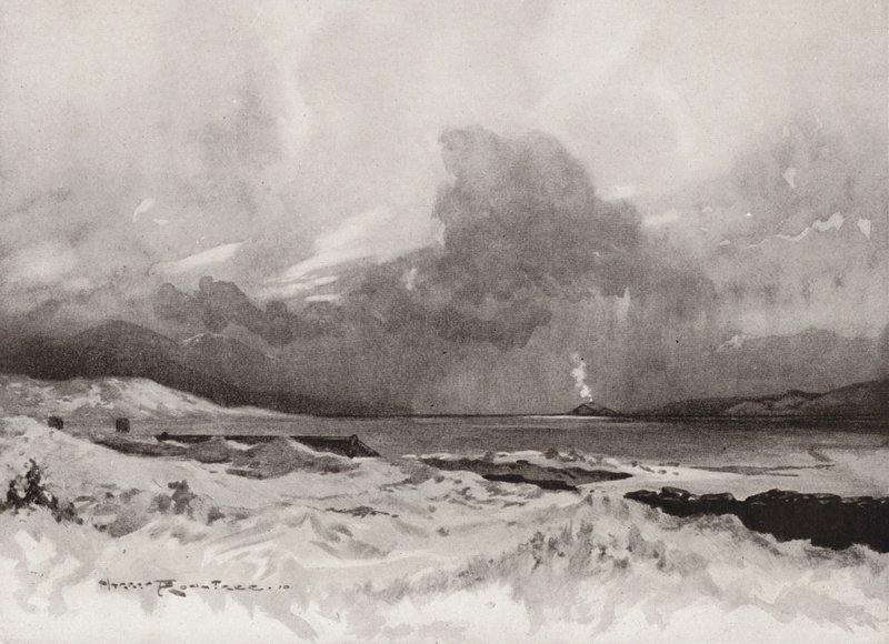 Campos de golf: Harlech, mirando a través del cuarto hoyo (litografía) de Harry (1878 1950) Rountree