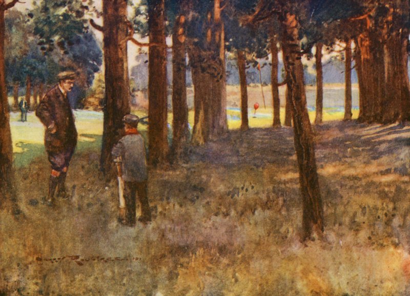 Campos de golf: Mildenhall, el resultado de un mal corte en la sexta (litografía en color) de Harry (1878 1950) Rountree